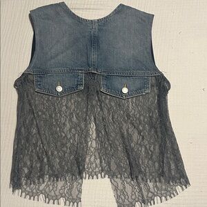 Zara Blue and Gray Lace Open Back Top